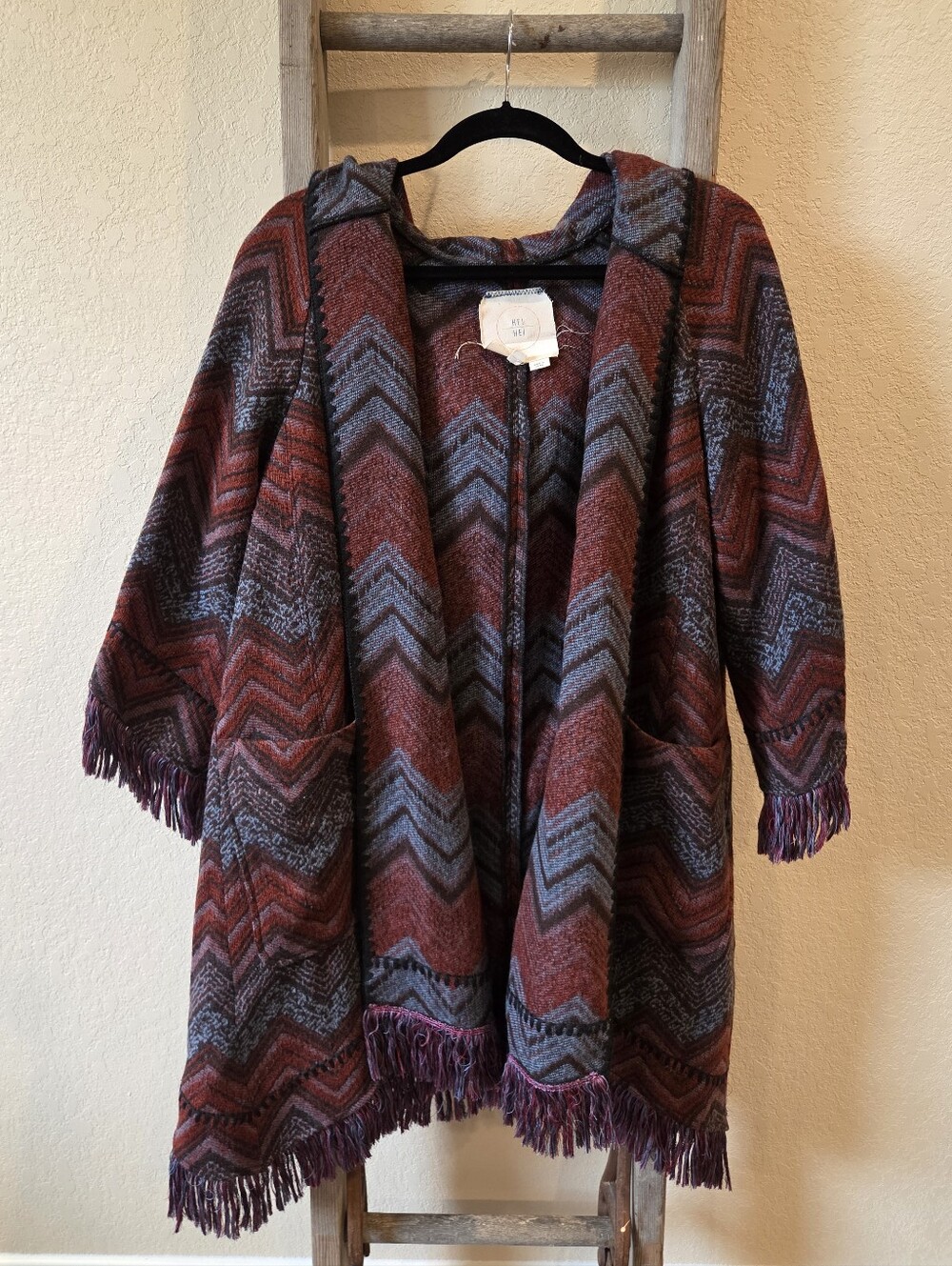 Anthropologie Women's Fringe Open-Front Poncho Sweater By HEIHEI - Size M/L